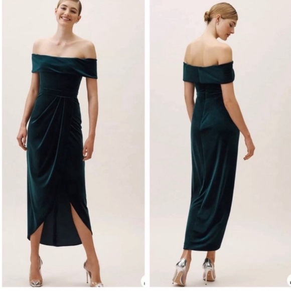Anthropologie BHLDN Size 0 Edison Velvet Dress in Emerald Green - Picture 3 of 9